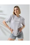 Unisex Bisiklet Yaka Baskılı Slim Fit T-shirt - Boyalı Gri