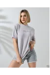 Unisex Bisiklet Yaka Baskılı Slim Fit T-shirt - Boyalı Gri