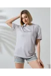 Unisex Bisiklet Yaka Baskılı Slim Fit T-shirt - Boyalı Gri