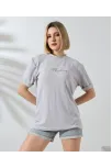 Unisex Bisiklet Yaka Baskılı Slim Fit T-shirt - Boyalı Gri