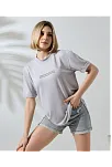 Unisex Bisiklet Yaka Baskılı Slim Fit T-shirt - Boyalı Gri