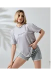 Unisex Bisiklet Yaka Baskılı Slim Fit T-shirt - Boyalı Gri
