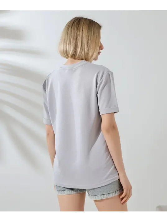 Unisex Bisiklet Yaka Baskılı Slim Fit T-Shirt - Boyalı Gri