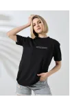 Unisex Bisiklet Yaka Baskılı Slim Fit T-shirt - Siyah