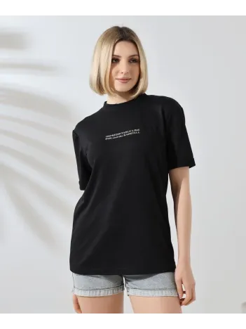 Unisex Bisiklet Yaka Baskılı Slim Fit T-Shirt - Siyah Unisex Bisiklet Yaka Baskılı Slim Fit T-Shirt - Siyah
