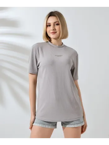 Unisex Bisiklet Yaka Baskılı Slim Fit T-Shirt - Boyalı Gri Unisex Bisiklet Yaka Baskılı Slim Fit T-Shirt - Boyalı Gri