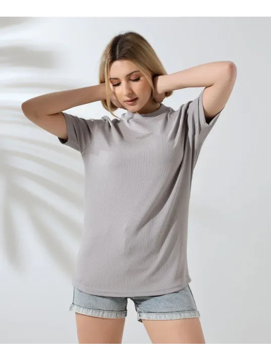 Unisex Bisiklet Yaka Baskılı Slim Fit T-Shirt - Boyalı Gri