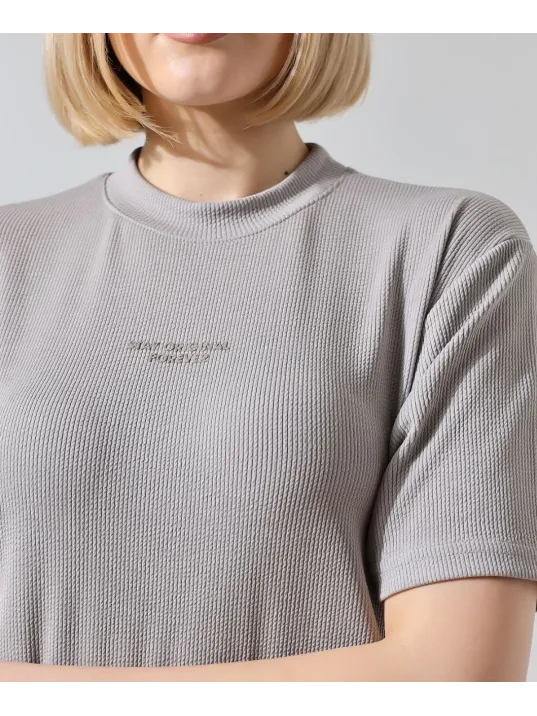 Unisex Bisiklet Yaka Baskılı Slim Fit T-Shirt - Boyalı Gri