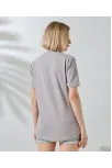 Unisex Bisiklet Yaka Baskılı Slim Fit T-shirt - Boyalı Gri