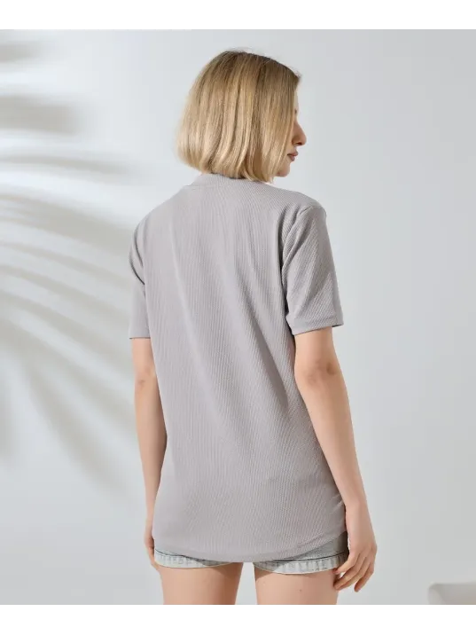 Unisex Bisiklet Yaka Baskılı Slim Fit T-Shirt - Boyalı Gri