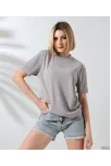 Unisex Bisiklet Yaka Baskılı Slim Fit T-shirt - Boyalı Gri