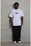 Unisex Bisiklet Yaka Double Oversize Baskılı T-shirt - Beyaz