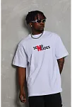 Unisex Bisiklet Yaka Double Oversize Baskılı T-shirt - Beyaz