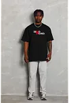 Unisex Bisiklet Yaka Double Oversize Baskılı T-shirt - Siyah