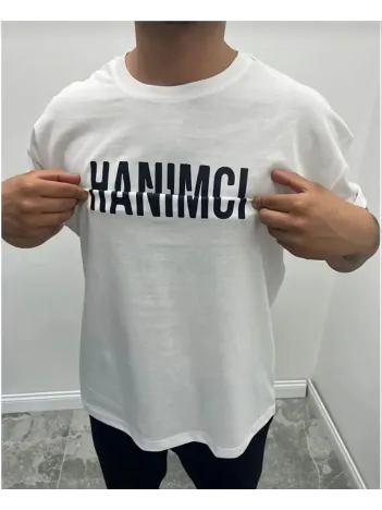 Unisex Bisiklet Yaka Katlanan Baskılı T-Shirt - Beyaz Unisex Bisiklet Yaka Katlanan Baskılı T-Shirt - Beyaz