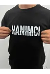 Unisex Bisiklet Yaka Katlanan Baskılı T-shirt - Siyah