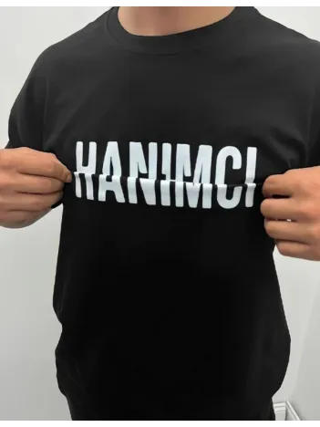 Unisex Bisiklet Yaka Katlanan Baskılı T-Shirt - Siyah Unisex Bisiklet Yaka Katlanan Baskılı T-Shirt - Siyah