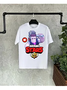 Unisex Bisiklet Yaka Kısa Kol Baskılı Çocuk T-shirt - Beyaz