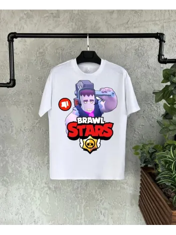 Unisex Bisiklet Yaka Kısa Kol Baskılı Çocuk T-shirt - Beyaz