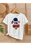 Unisex Bisiklet Yaka Kısa Kol Baskılı Çocuk T-shirt - Beyaz