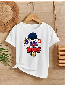 Unisex Bisiklet Yaka Kısa Kol Baskılı Çocuk T-shirt - Beyaz