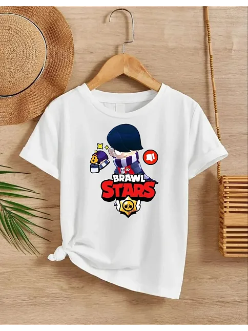 Unisex Bisiklet Yaka Kısa Kol Baskılı Çocuk T-shirt - Beyaz