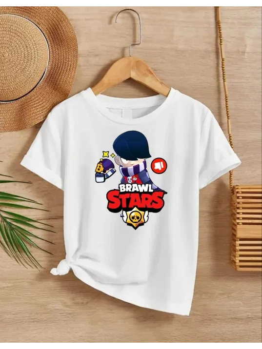 Unisex Bisiklet Yaka Kısa Kol Baskılı Çocuk T-shirt - Beyaz