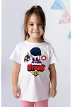 Unisex Bisiklet Yaka Kısa Kol Baskılı Çocuk T-shirt - Beyaz