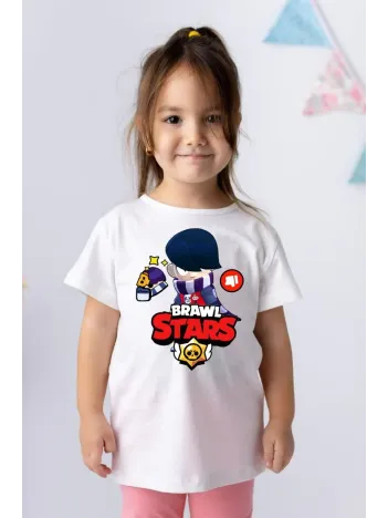 Unisex Bisiklet Yaka Kısa Kol Baskılı Çocuk T-shirt - Beyaz