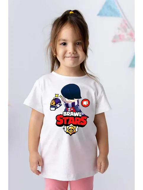 Unisex Bisiklet Yaka Kısa Kol Baskılı Çocuk T-shirt - Beyaz