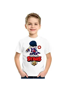 Unisex Bisiklet Yaka Kısa Kol Baskılı Çocuk T-shirt - Beyaz