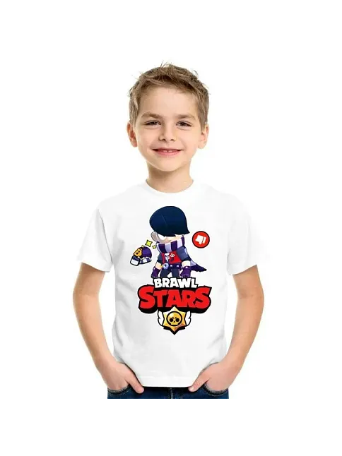 Unisex Bisiklet Yaka Kısa Kol Baskılı Çocuk T-shirt - Beyaz