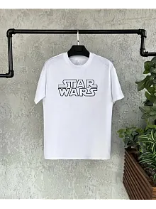 Unisex Bisiklet Yaka Kısa Kol Baskılı Çocuk T-shirt - Beyaz