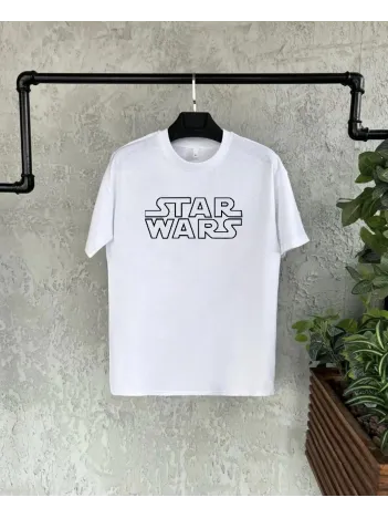 Unisex Bisiklet Yaka Kısa Kol Baskılı Çocuk T-shirt - Beyaz