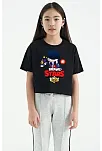 Unisex Bisiklet Yaka Kısa Kol Baskılı Çocuk T-shirt - Siyah