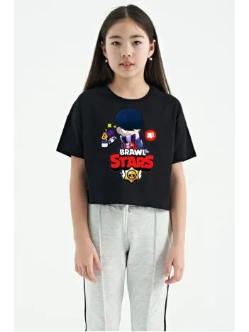 Unisex Bisiklet Yaka Kısa Kol Baskılı Çocuk T-Shirt - Siyah Unisex Bisiklet Yaka Kısa Kol Baskılı Çocuk T-Shirt - Siyah