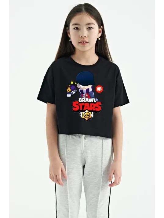 Unisex Bisiklet Yaka Kısa Kol Baskılı Çocuk T-Shirt - Siyah Unisex Bisiklet Yaka Kısa Kol Baskılı Çocuk T-Shirt - Siyah