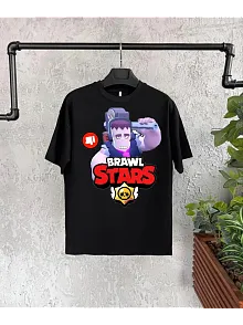 Unisex Bisiklet Yaka Kısa Kol Baskılı Çocuk T-shirt - Siyah