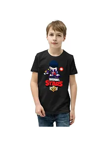 Unisex Bisiklet Yaka Kısa Kol Baskılı Çocuk T-shirt - Siyah