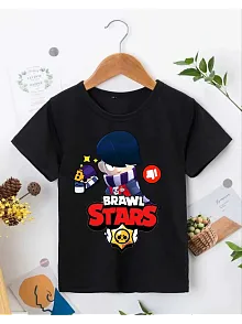 Unisex Bisiklet Yaka Kısa Kol Baskılı Çocuk T-shirt - Siyah