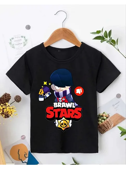 Unisex Bisiklet Yaka Kısa Kol Baskılı Çocuk T-shirt - Siyah