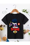 Unisex Bisiklet Yaka Kısa Kol Baskılı Çocuk T-shirt - Siyah