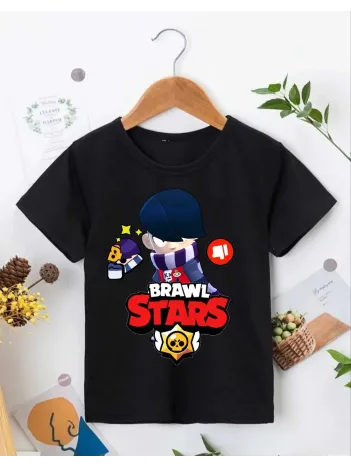 Unisex Bisiklet Yaka Kısa Kol Baskılı Çocuk T-Shirt - Siyah Unisex Bisiklet Yaka Kısa Kol Baskılı Çocuk T-Shirt - Siyah