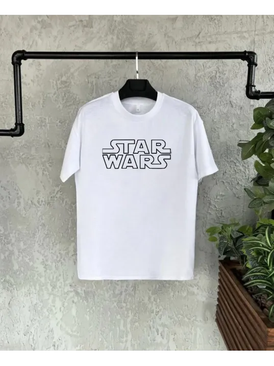 Unisex Bisiklet Yaka Kısa Kol Baskılı T-Shirt - Beyaz Unisex Bisiklet Yaka Kısa Kol Baskılı T-Shirt - Beyaz