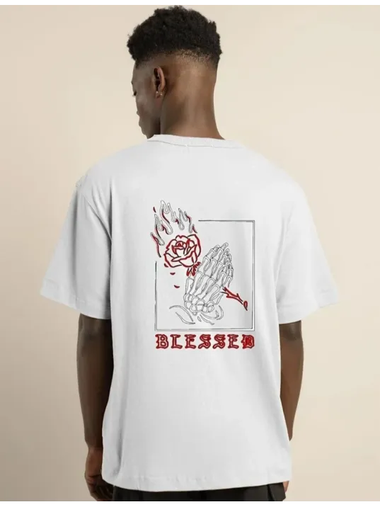 Unisex Bisiklet Yaka Oversize Baskılı T-Shirt - Beyaz Unisex Bisiklet Yaka Oversize Baskılı T-Shirt - Beyaz