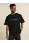 Unisex Bisiklet Yaka Oversize Baskılı T-shirt - Siyah