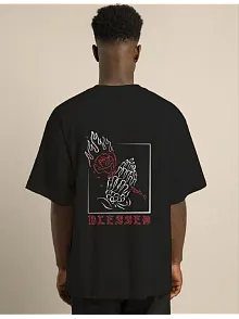 Unisex Bisiklet Yaka Oversize Baskılı T-shirt - Siyah