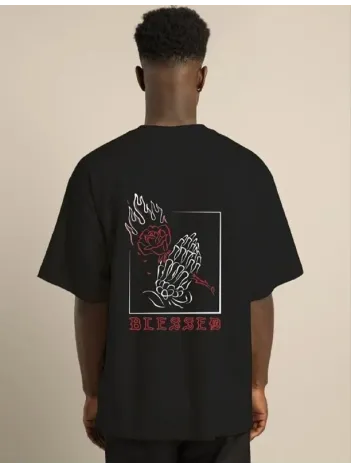 Unisex Bisiklet Yaka Oversize Baskılı T-Shirt - Siyah Unisex Bisiklet Yaka Oversize Baskılı T-Shirt - Siyah