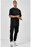 Unisex Bisiklet Yaka Oversize Baskılı T-shirt - Siyah