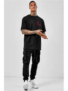 Unisex Bisiklet Yaka Oversize Baskılı T-shirt - Siyah